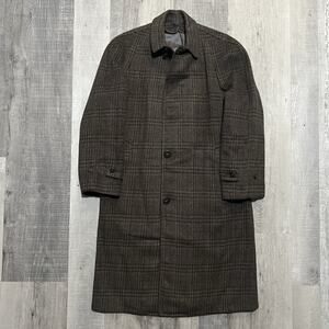 VTG Brooks Brothers 70s/80s Wool Glen Check Overcoat Trench Union Made Shaggy 44